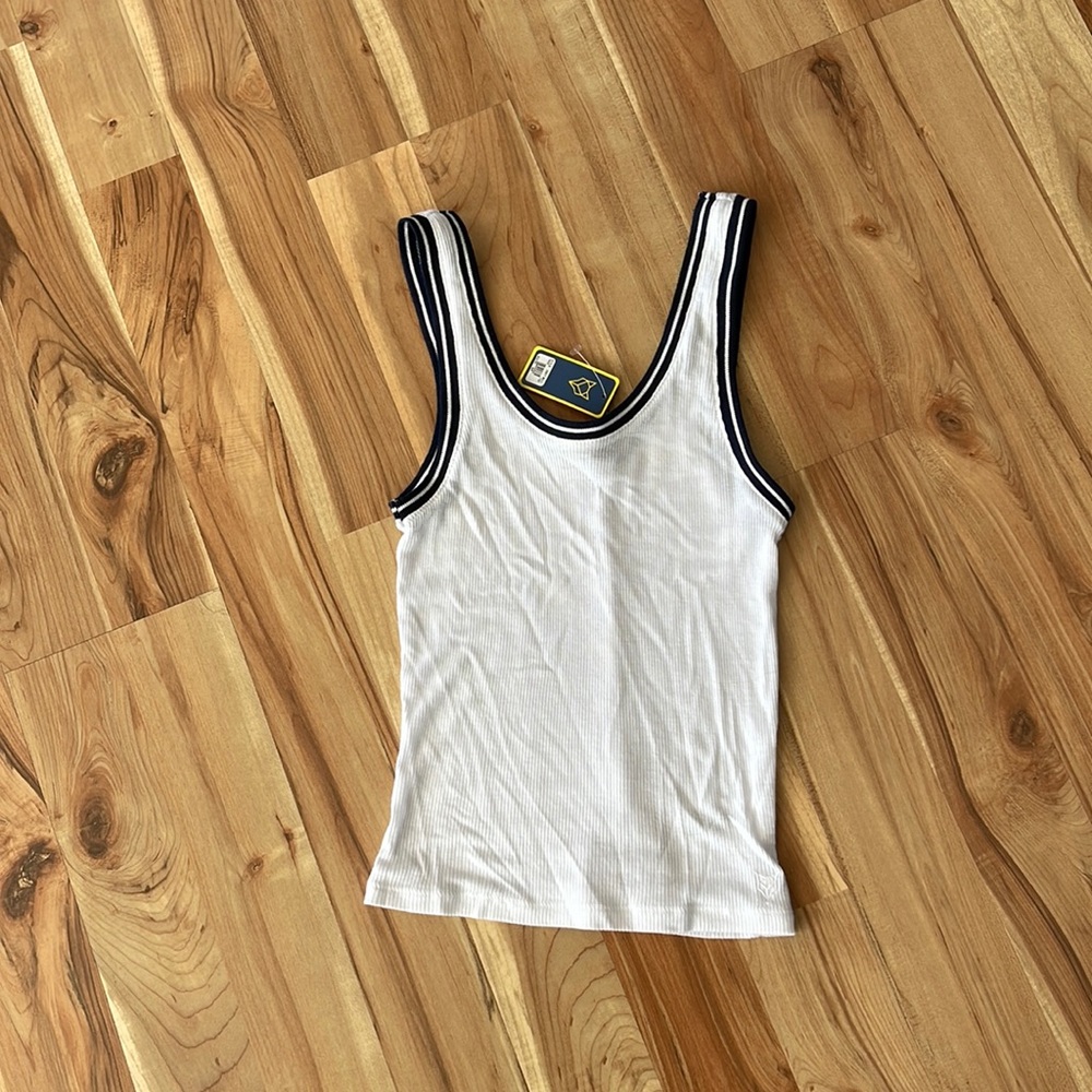 NWT white w navy tank